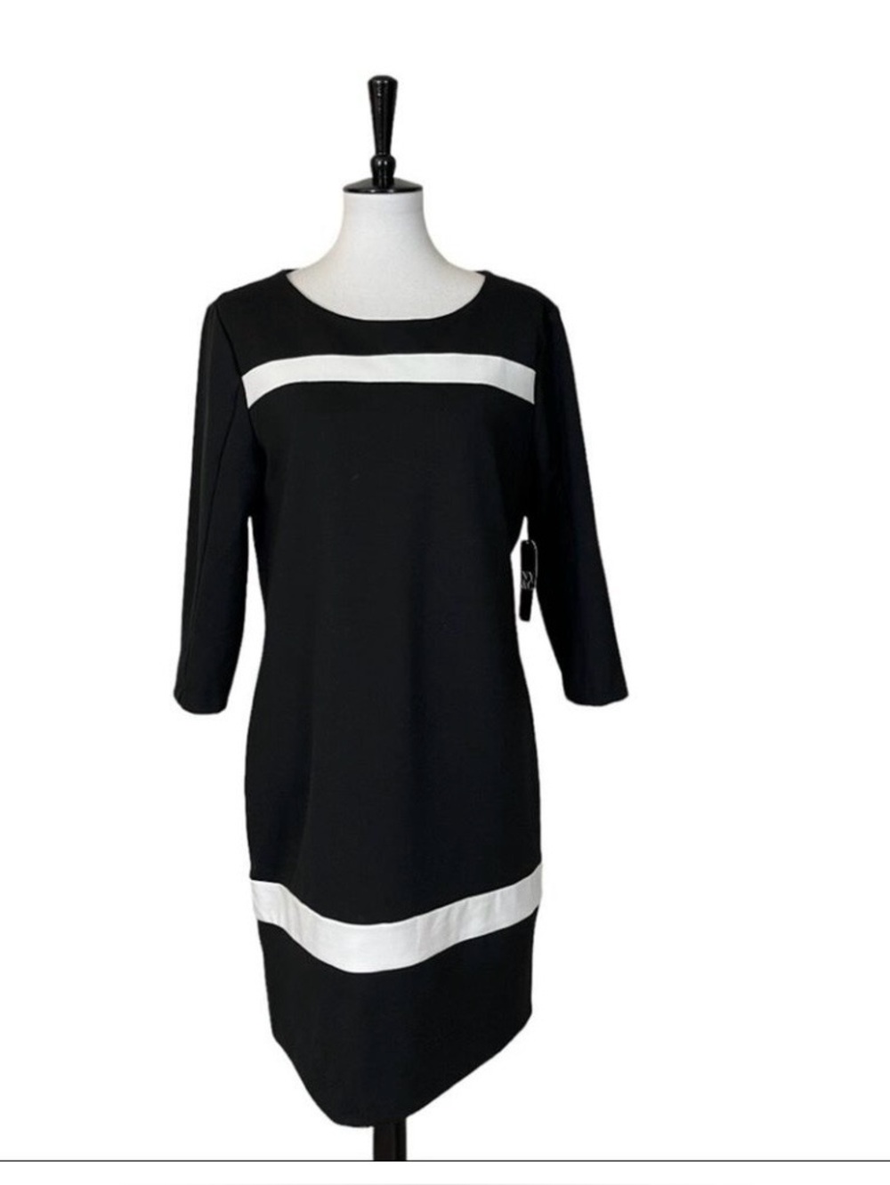New York & Company NEW Women's Scuba Shift Dress Black White Trim Size Large